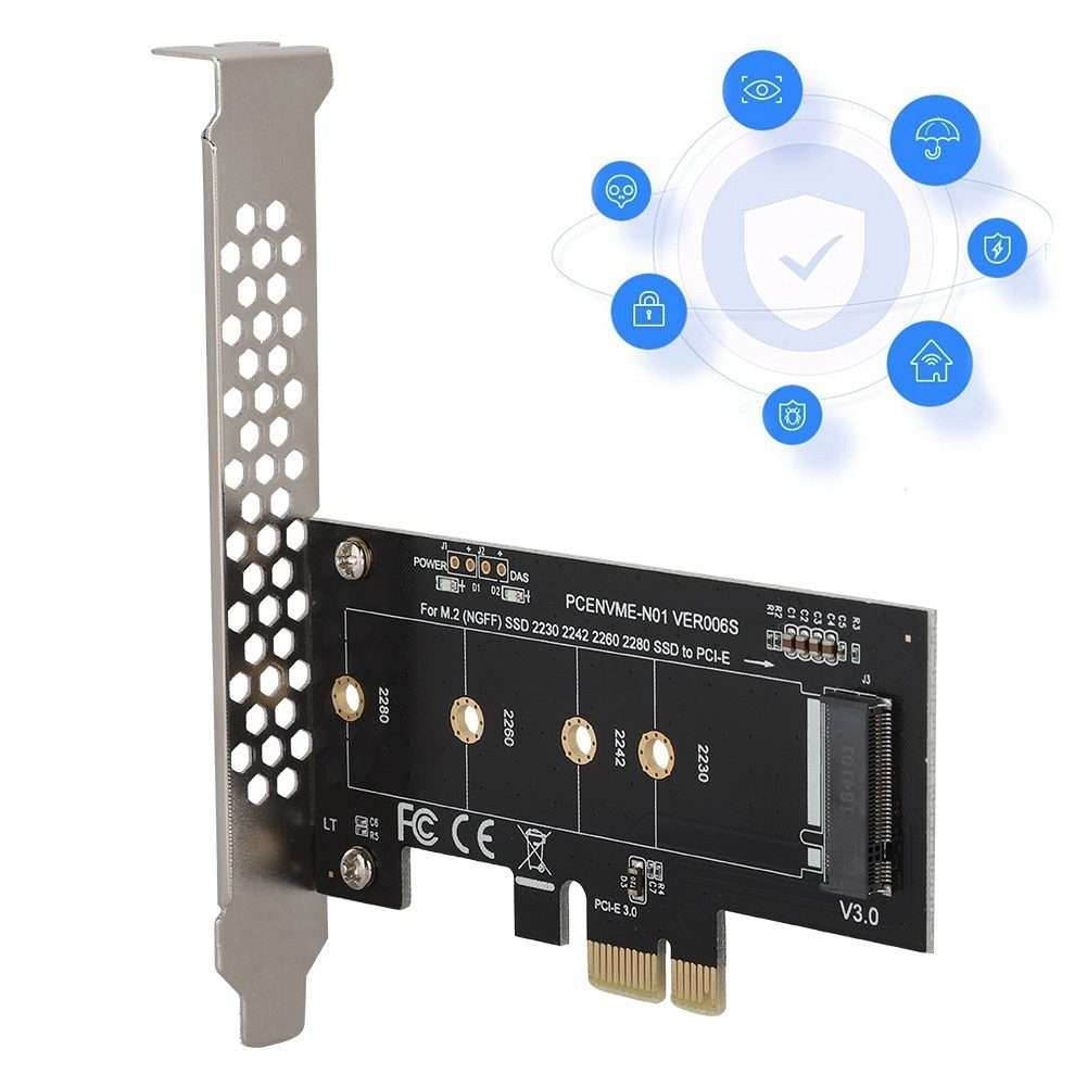 PCI-E 1X To M.2 NVME KEY-M SSD Riser Card Adapter With Baffle