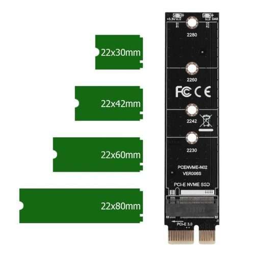 PCI-E 1X To M.2 NVME KEY-M SSD Riser Card Adapter Without Baffle
