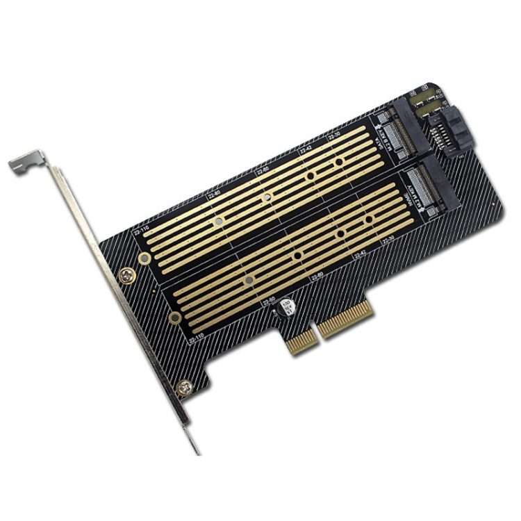 M.2 NVME NGFF SSD To PCIE SATA Dual Disk Conversion Expansion Card Supports MKEY BKEY ... (Black)