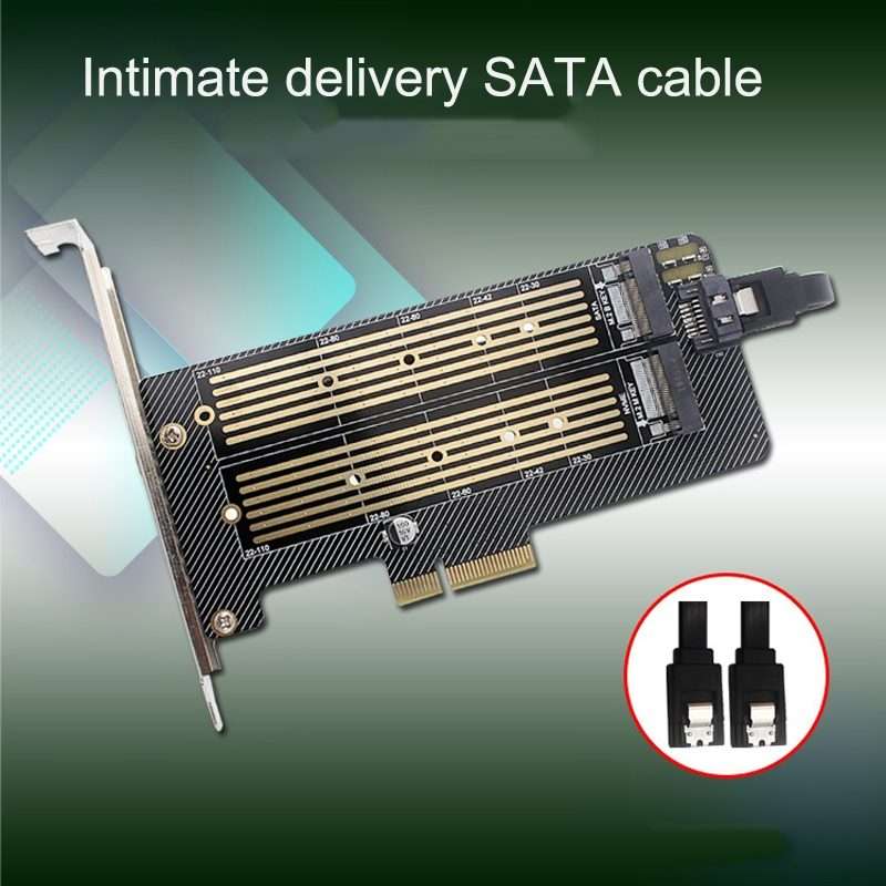 M.2 NVME NGFF SSD To PCIE SATA Dual Disk Conversion Expansion Card Supports MKEY BKEY ... (Black)