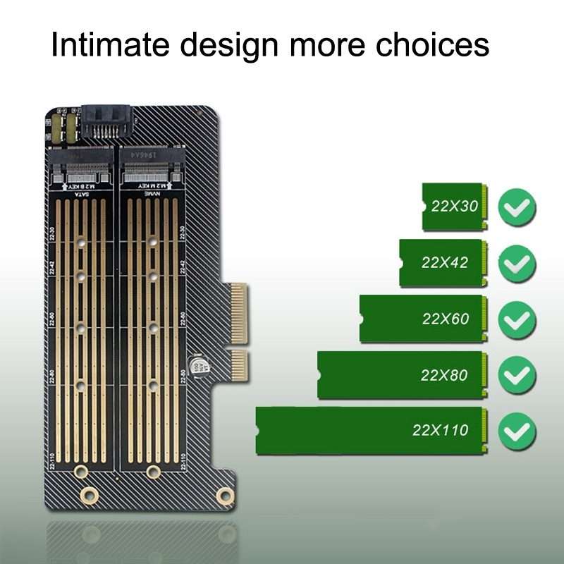M.2 NVME NGFF SSD To PCIE SATA Dual Disk Conversion Expansion Card Supports MKEY BKEY ... (Black)