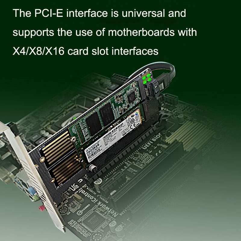 M.2 NVME NGFF SSD To PCIE SATA Dual Disk Conversion Expansion Card Supports MKEY BKEY ... (Black)