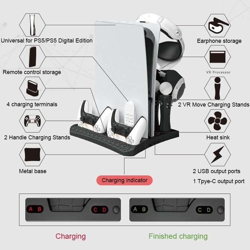 iplay HBP-270 For Sony PS5 Multifunctional Host Heat Dissipation Charging Base with St ... (Black)