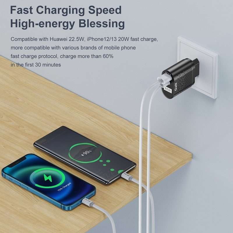 BK375-GaN KR Plug USB+Type-C 65W GaN Mobile Phone Charger PD Fast Charge Computer Adapter, Color: