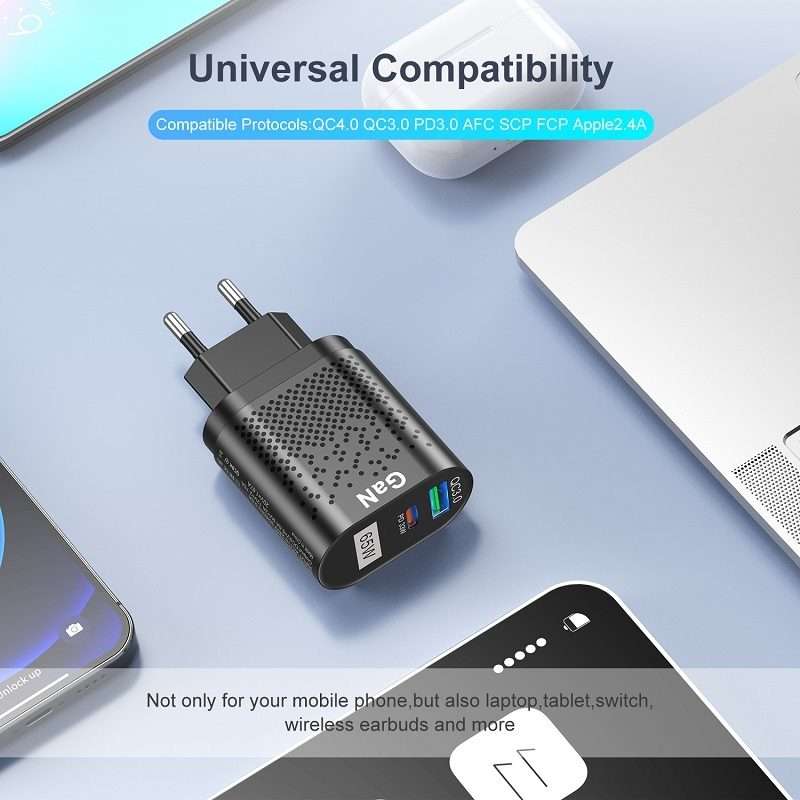 BK375-GaN KR Plug USB+Type-C 65W GaN Mobile Phone Charger PD Fast Charge Computer Adapter, Color: