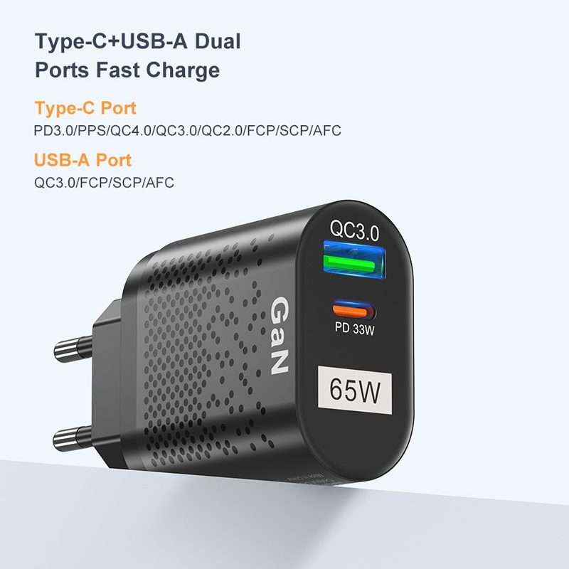 BK375-GaN KR Plug USB+Type-C 65W GaN Mobile Phone Charger PD Fast Charge Computer Adapter, Color: