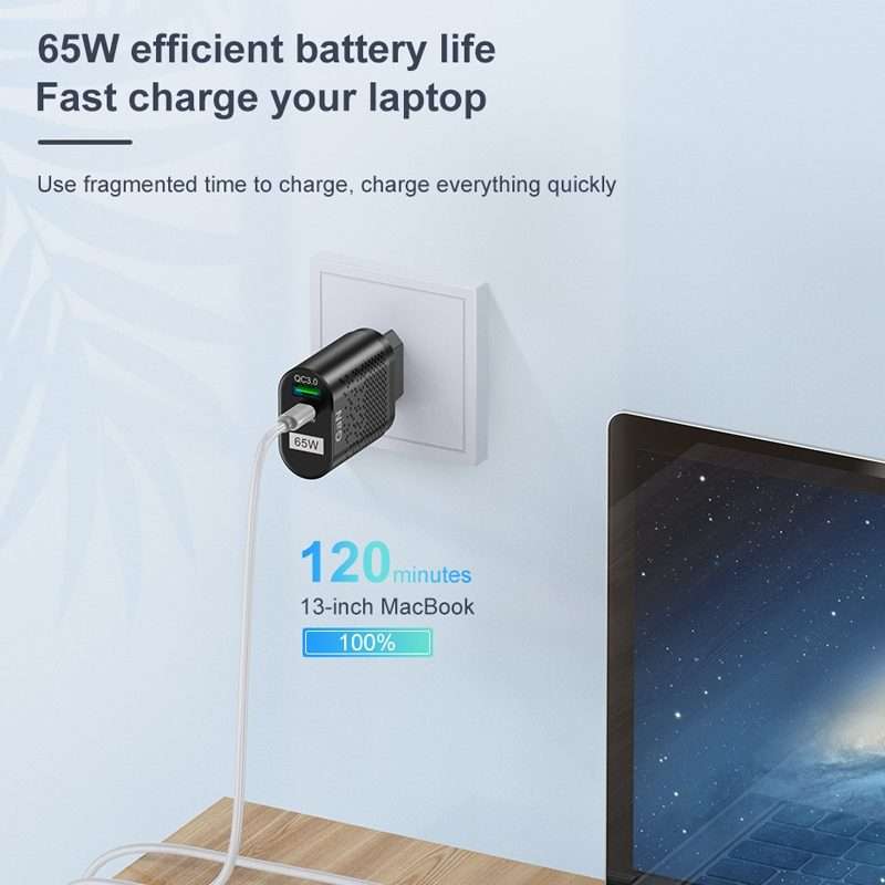 BK375-GaN KR Plug USB+Type-C 65W GaN Mobile Phone Charger PD Fast Charge Computer Adapter, Color: