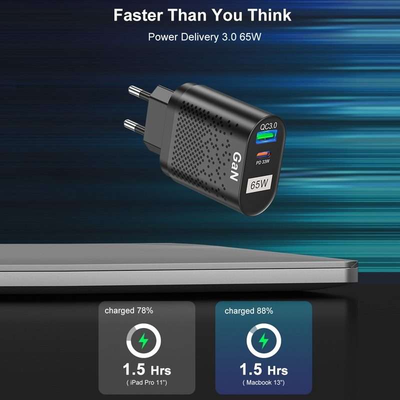 BK375-GaN KR Plug USB+Type-C 65W GaN Mobile Phone Charger PD Fast Charge Computer Adapter, Color: