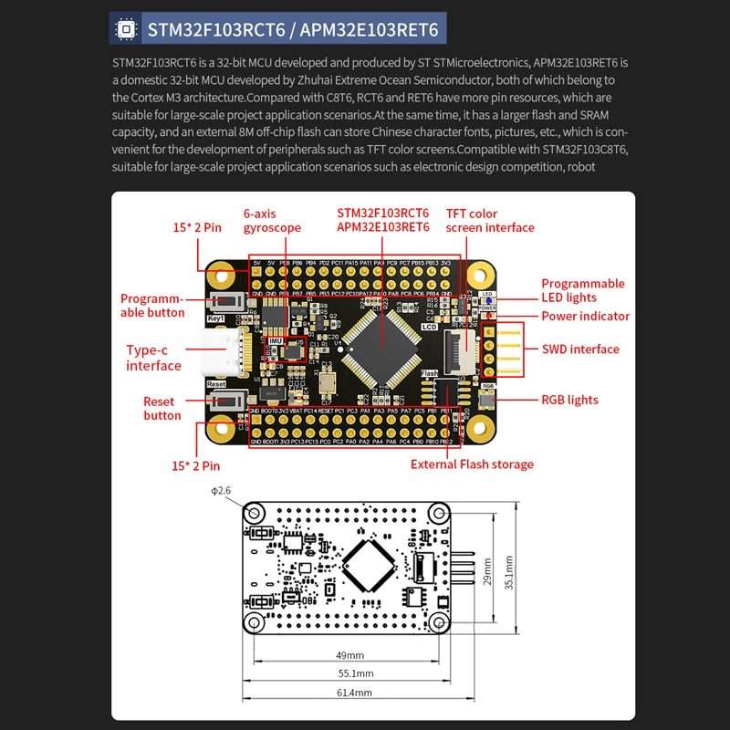 Yahboom MCU RCT6 Development Board STM32 Experimental Board ARM System Core Boar ... APM32E103RET6