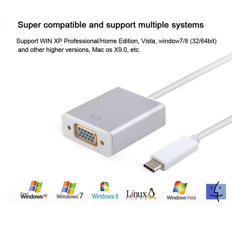 USB-C/Type-C To VGA HD Converter 1080P Laptop Connecting Display Mobile Phone Same Screen Line