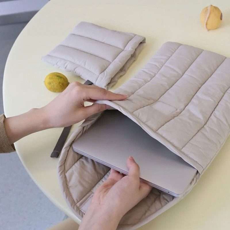 15.6-16 inch Flat Cotton Embroidery Inner Bag Lightweight Space Cotton Protective Case(Gray White)