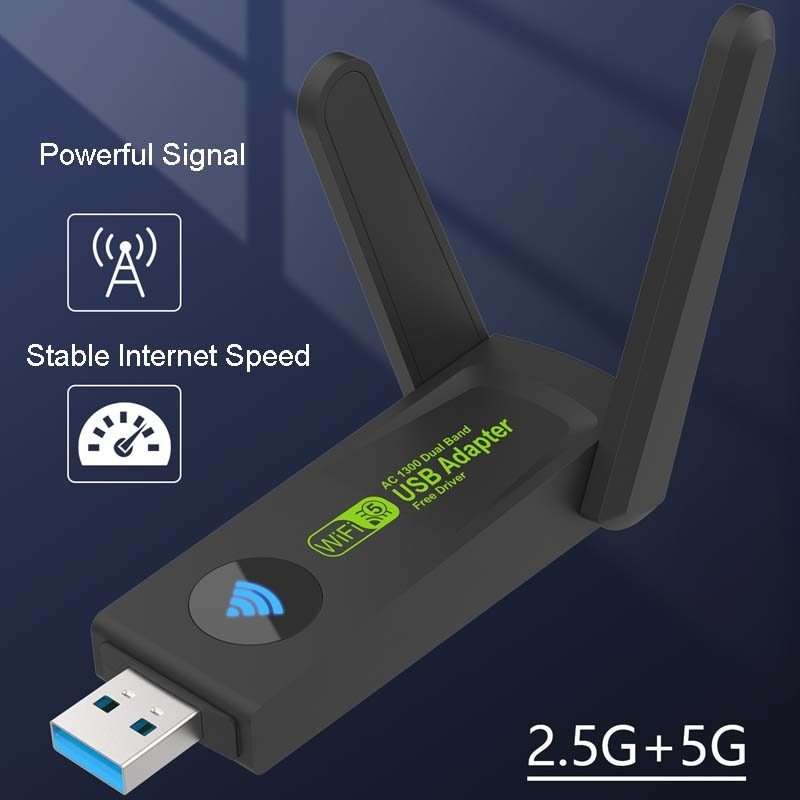 1300Mbps Wireless Network Card Gigabit Dual Band 5G Driverless Computer USB Network Card ... 1300m