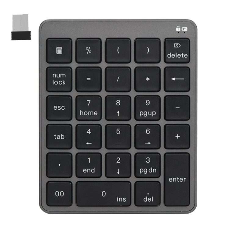 KN-980 28 Keys Portable Wireless Digital Quiet Keypad Computer External Digital Passwor ... (Gray)