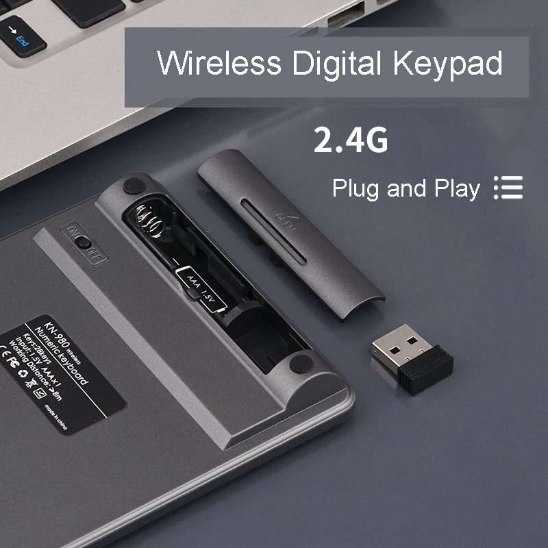 KN-980 28 Keys Portable Wireless Digital Quiet Keypad Computer External Digital Passwor ... (Gray)