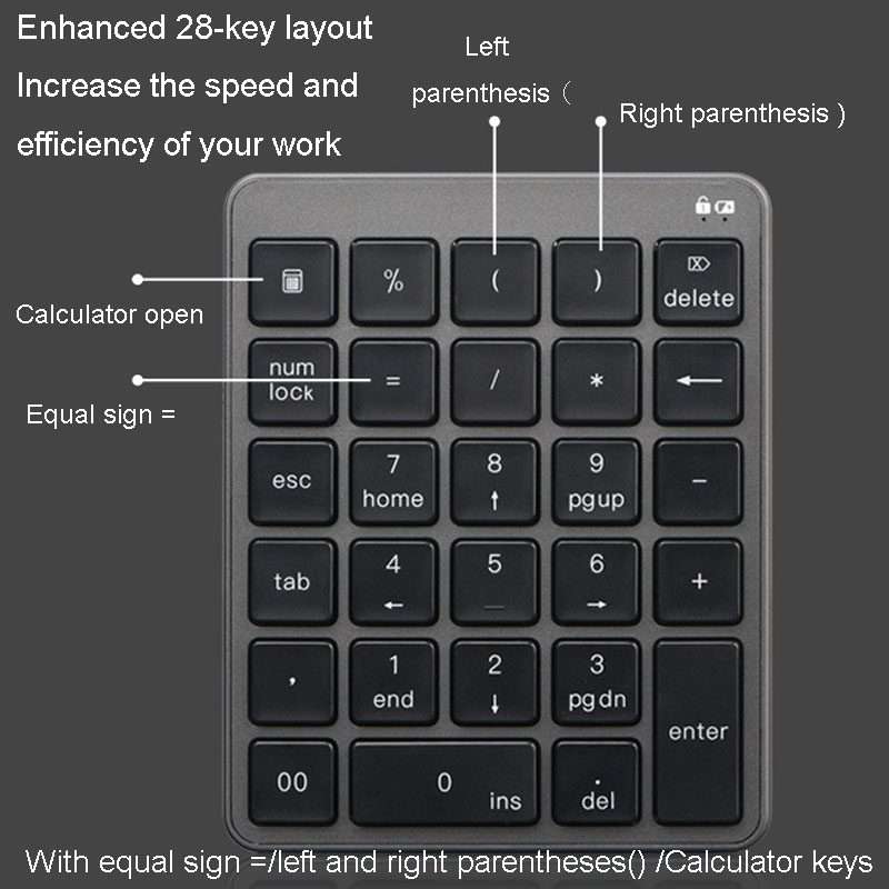 KN-980 28 Keys Portable Wireless Digital Quiet Keypad Computer External Digital Passwor ... (Gray)