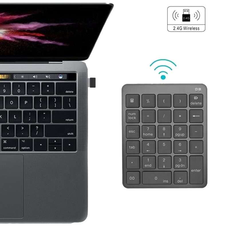 KN-980 28 Keys Portable Wireless Digital Quiet Keypad Computer External Digital Passwor ... (Gray)