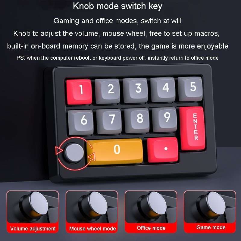 MKESPN 13 Keys RGB Multi-Function Macro Programming Mechanical Keypad Wired With Knob ... (Black)