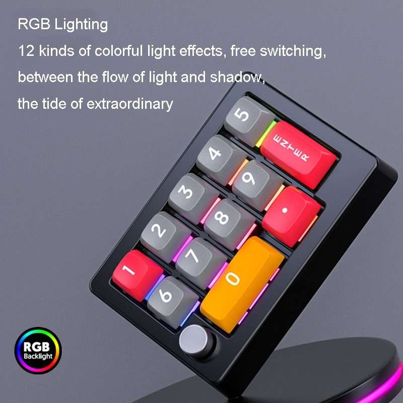 MKESPN 13 Keys RGB Multi-Function Macro Programming Mechanical Keypad Wired With Knob ... (White)