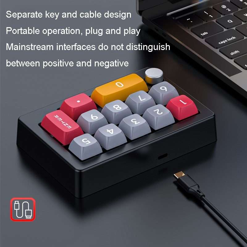MKESPN 13 Keys RGB Multi-Function Macro Programming Mechanical Keypad Wired With Knob ... (White)