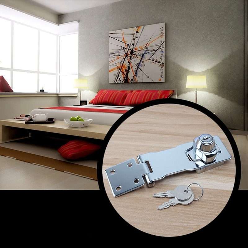 4 inch Interlocking No Hole Hook With Locking Hasp Chest Of Drawers Door Lock With Iron Key