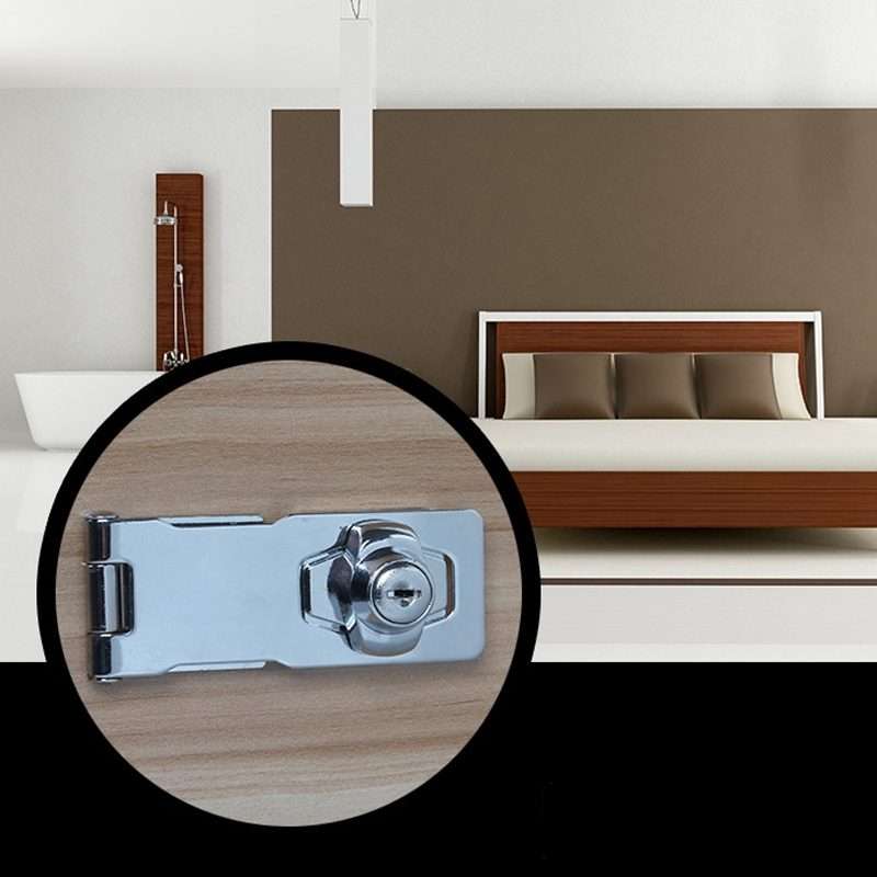 4 inch Interlocking No Hole Hook With Locking Hasp Chest Of Drawers Door Lock With Iron Key
