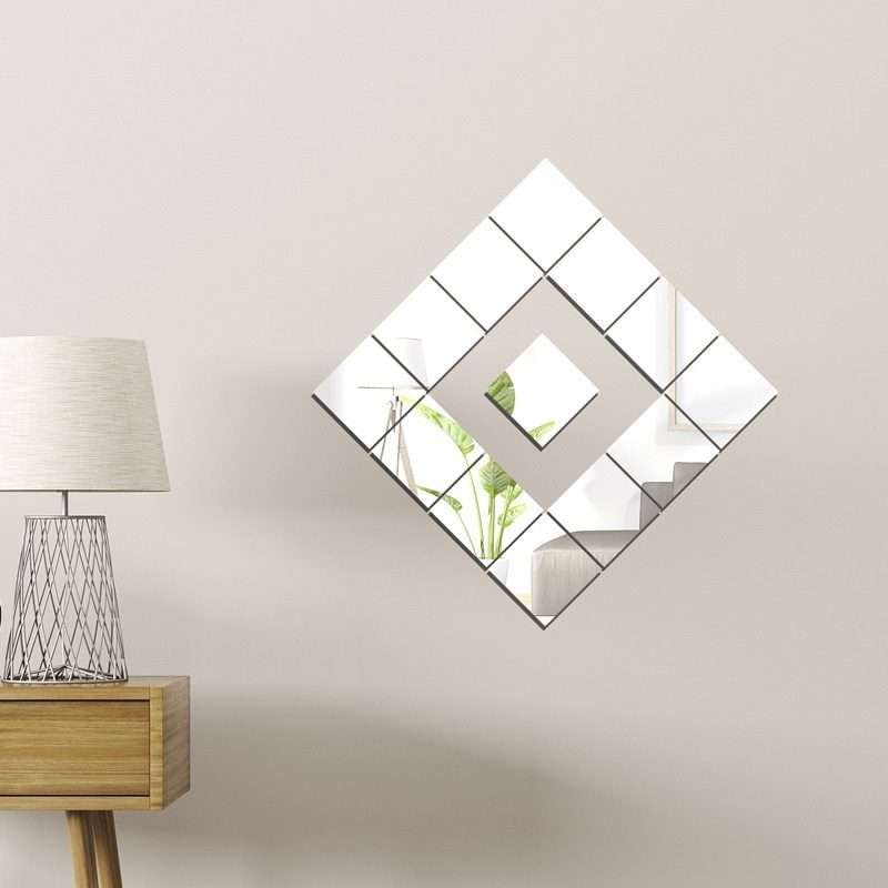 5cm x 5cm Acrylic Mirror Square Stereo Wall Stickers Self-Adhesive Decorative Soft Mi ... (Silver)