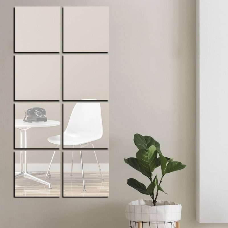 5cm x 5cm Acrylic Mirror Square Stereo Wall Stickers Self-Adhesive Decorative Soft Mi ... (Silver)