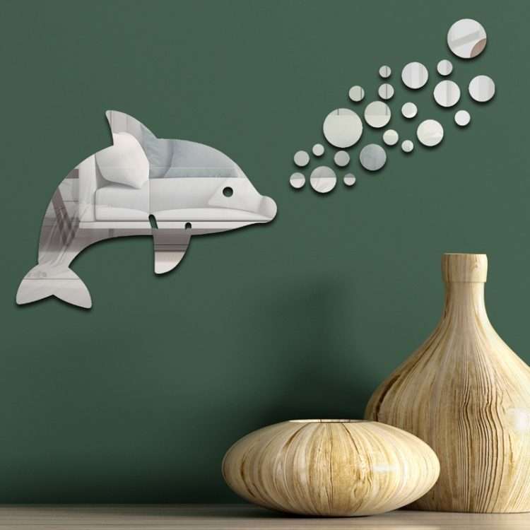 22pcs /Set Acrylic Dolphin Spitting Bubbles Mirror Wall Sticker Home Decoration Soft ... (Silver)