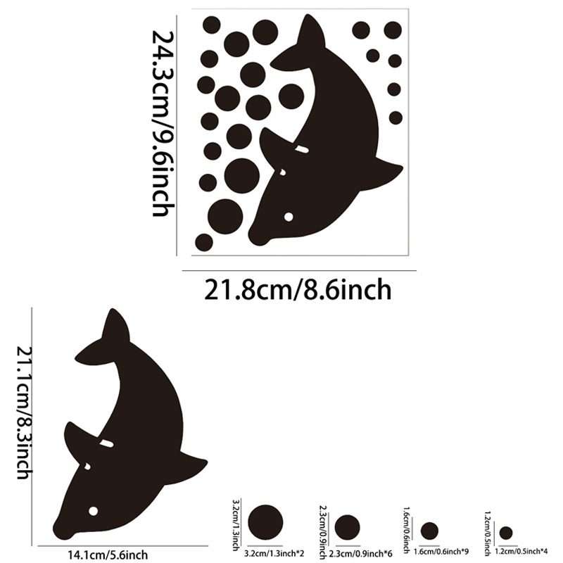 22pcs /Set Acrylic Dolphin Spitting Bubbles Mirror Wall Sticker Home Decoration Soft ... (Silver)