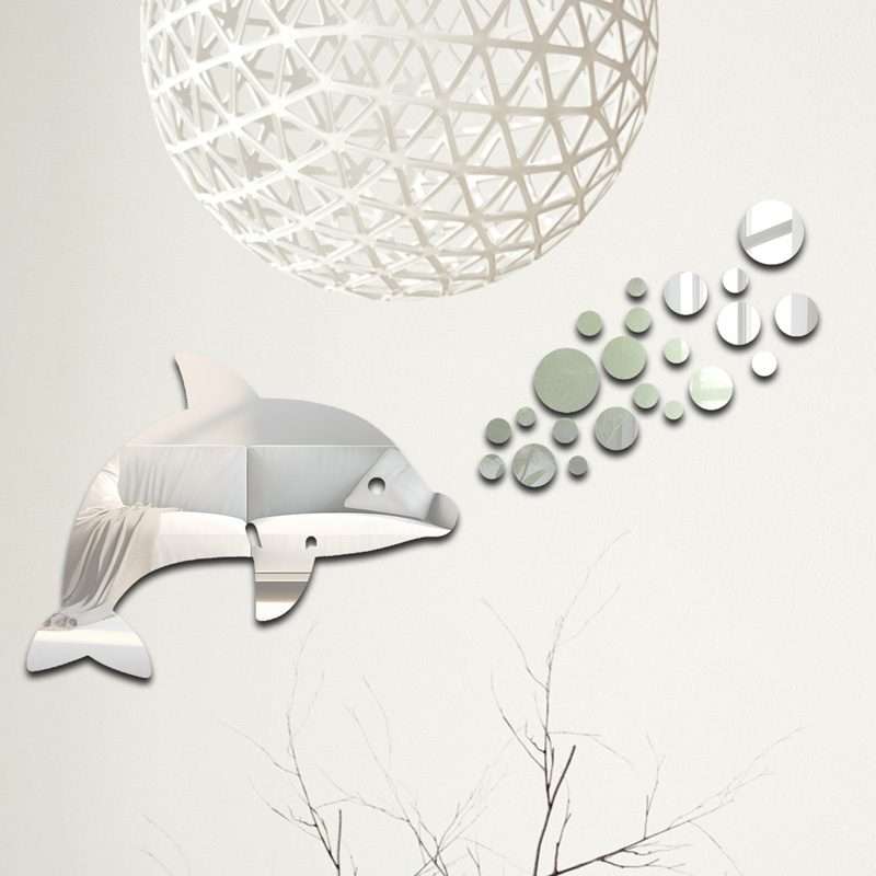 22pcs /Set Acrylic Dolphin Spitting Bubbles Mirror Wall Sticker Home Decoration Soft ... (Silver)