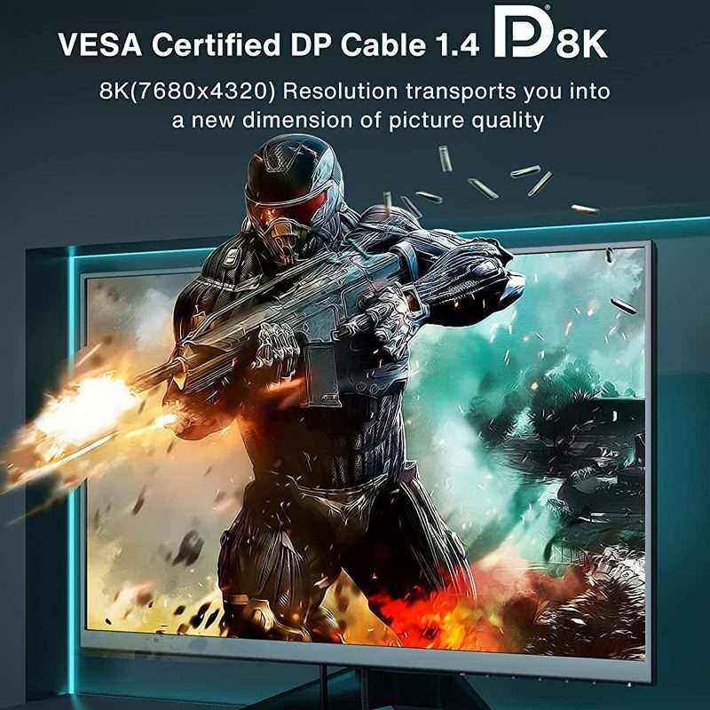 1m DP Cable 8K Computer Monitor Connection Cable 30AWG OD6.3MM With Nylon Mesh(Black Version 1.4)