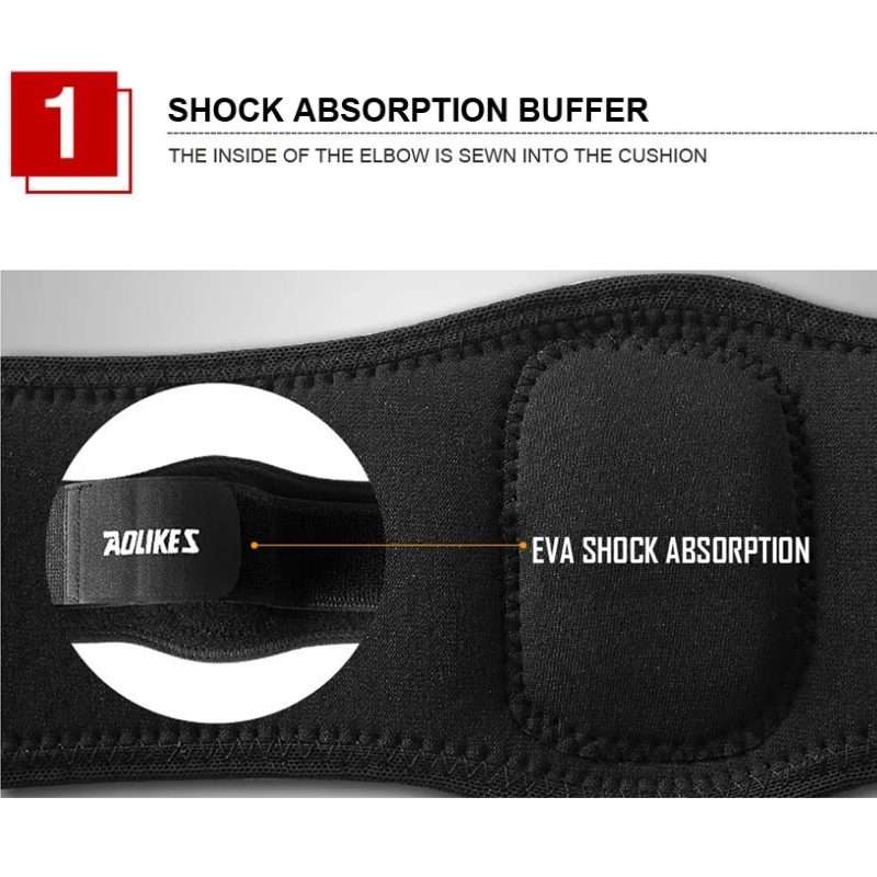 Aolikes Adjustbale Tennis Elbow Support Guard Pads Compression Recovery Forearm Sleeve Band(Black)