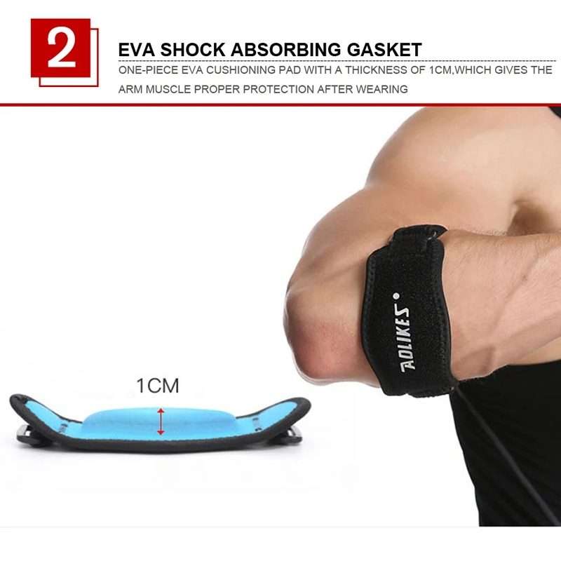 Aolikes Adjustable Elbow Support Basketball Tennis Elbow Pads(Black + Blue Inner)