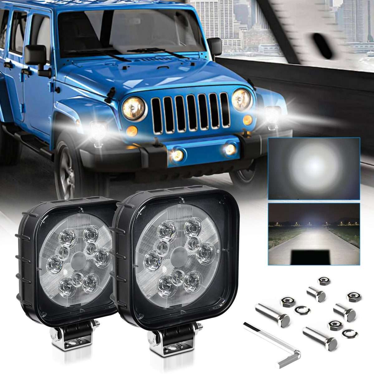 4 Inch Square Mixed Luminous Aluminum Alloy Car Work Light(Sigle)