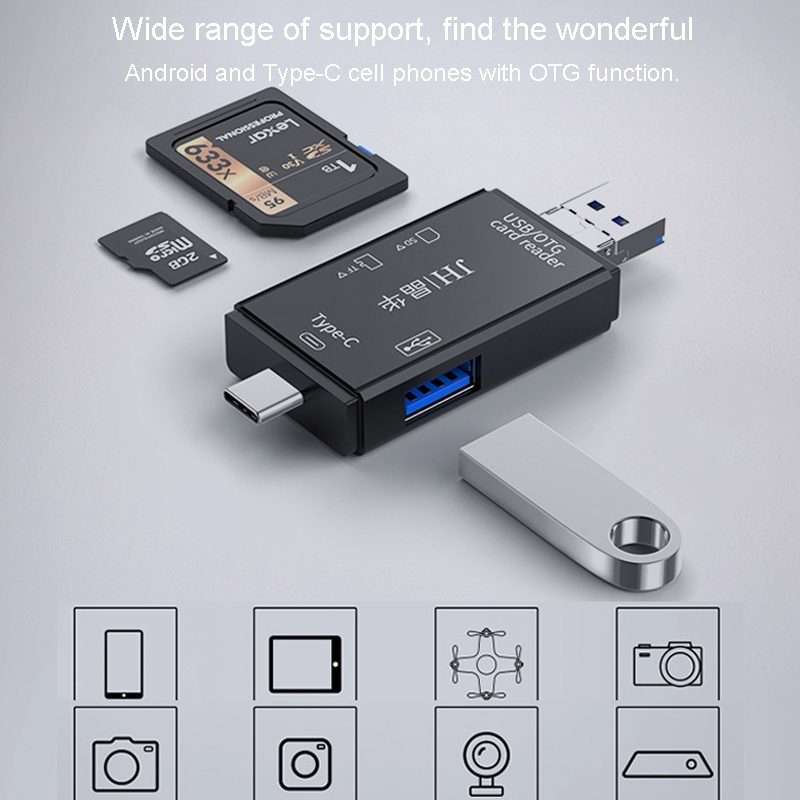 JINGHUA USB2.0 Multi-Function Card Reader SD/TF Dual Card Slot Cell Phone Computer Car ... (Black)