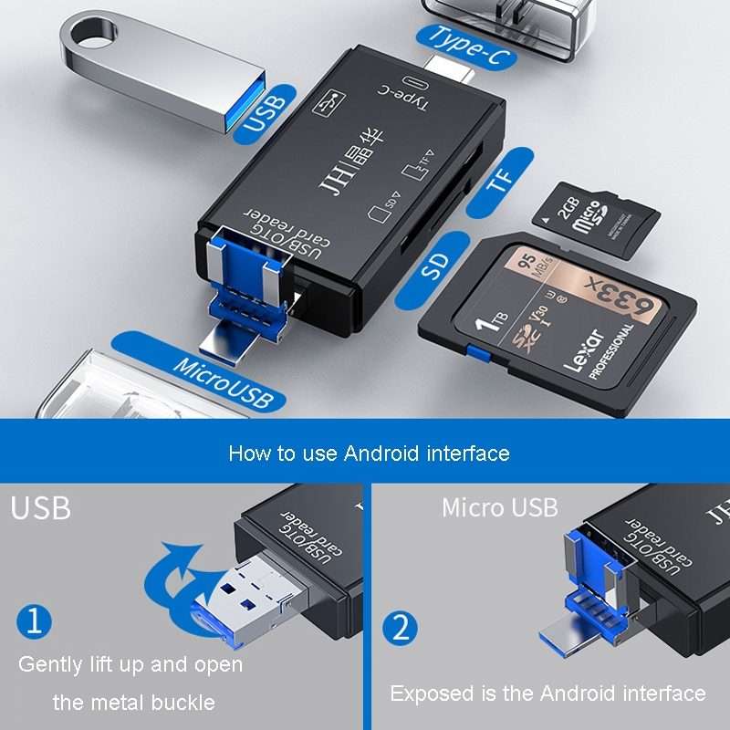 JINGHUA USB2.0 Multi-Function Card Reader SD/TF Dual Card Slot Cell Phone Computer Car ... (Black)
