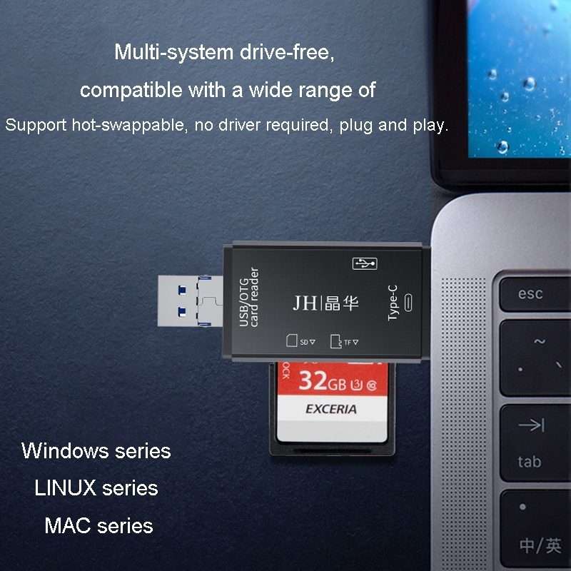 JINGHUA USB2.0 Multi-Function Card Reader SD/TF Dual Card Slot Cell Phone Computer Car ... (Black)