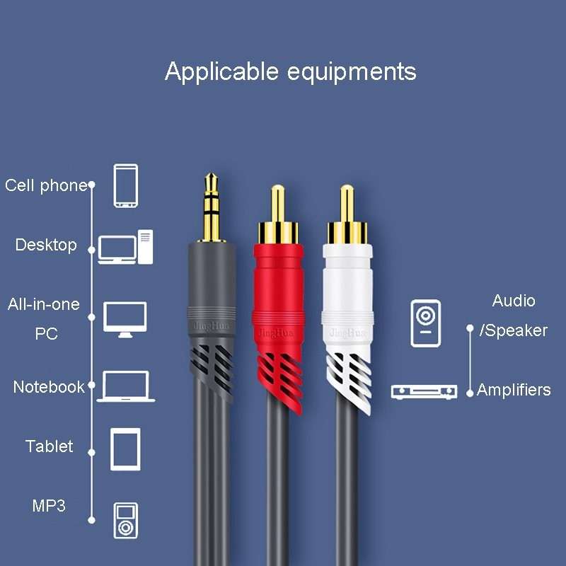 JINGHUA 3.5mm To 2RCA Audio Cable Game Console Outdoor Audio Connection Cable, Size: 3m(Grey)