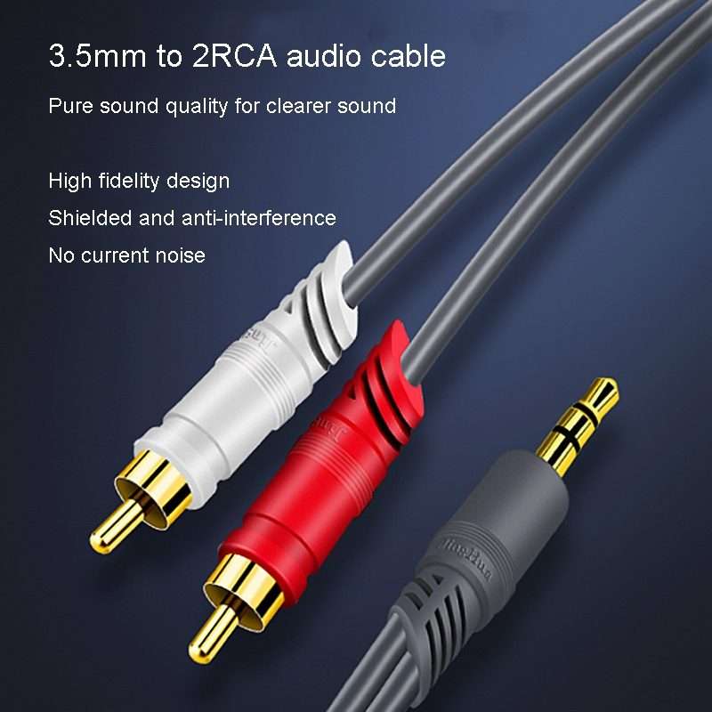 JINGHUA 3.5mm To 2RCA Audio Cable Game Console Outdoor Audio Connection Cable, Size: 3m(Grey)