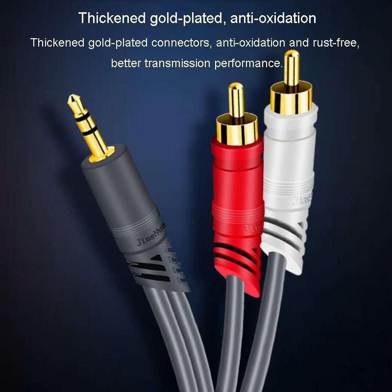 JINGHUA 3.5mm To 2RCA Audio Cable Game Console Outdoor Audio Connection Cable, Size: 3m(Grey)