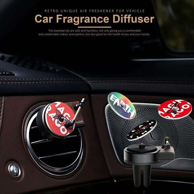 Gramophone+3pcs Refill Aroma Car Aroma Diffuser Air Vent Rotating Retro Gramophone Fragrance Diffu