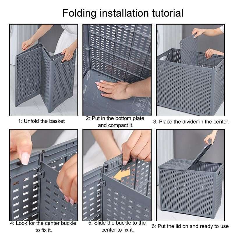 Foldable Dirty Clothes Basket Wall Mounted Bathroom Dirty Clothes Storage Fram ... Plus Large Gray