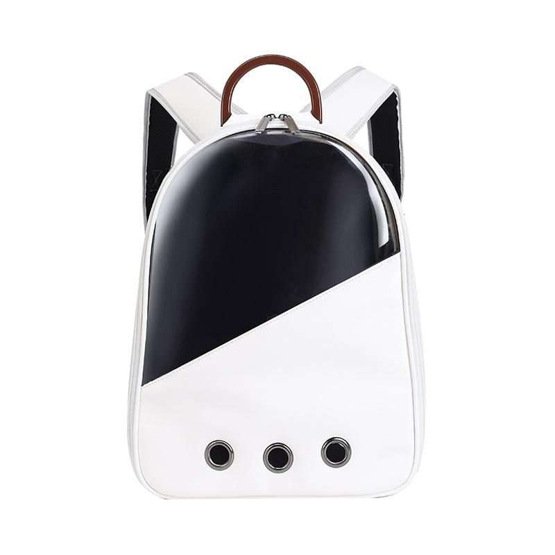PU Pet Bag Cats And Dogs Outing Carrying Capsule Double Shoulder Backpacks(Model 1 Beige)