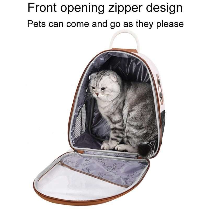 PU Pet Bag Cats And Dogs Outing Carrying Capsule Double Shoulder Backpacks(Model 1 Beige)
