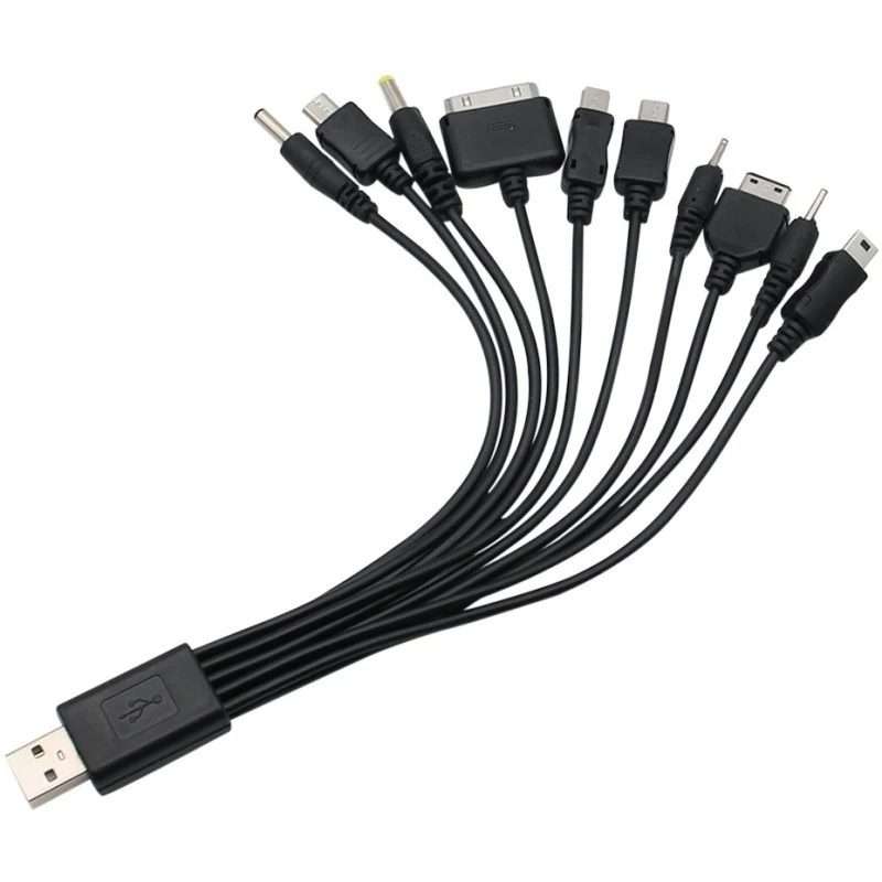 10 In 1 Multifunction USB Charging Cable For IPhone / PSP / Camera / Nokia / HTC / LG ... (Black)