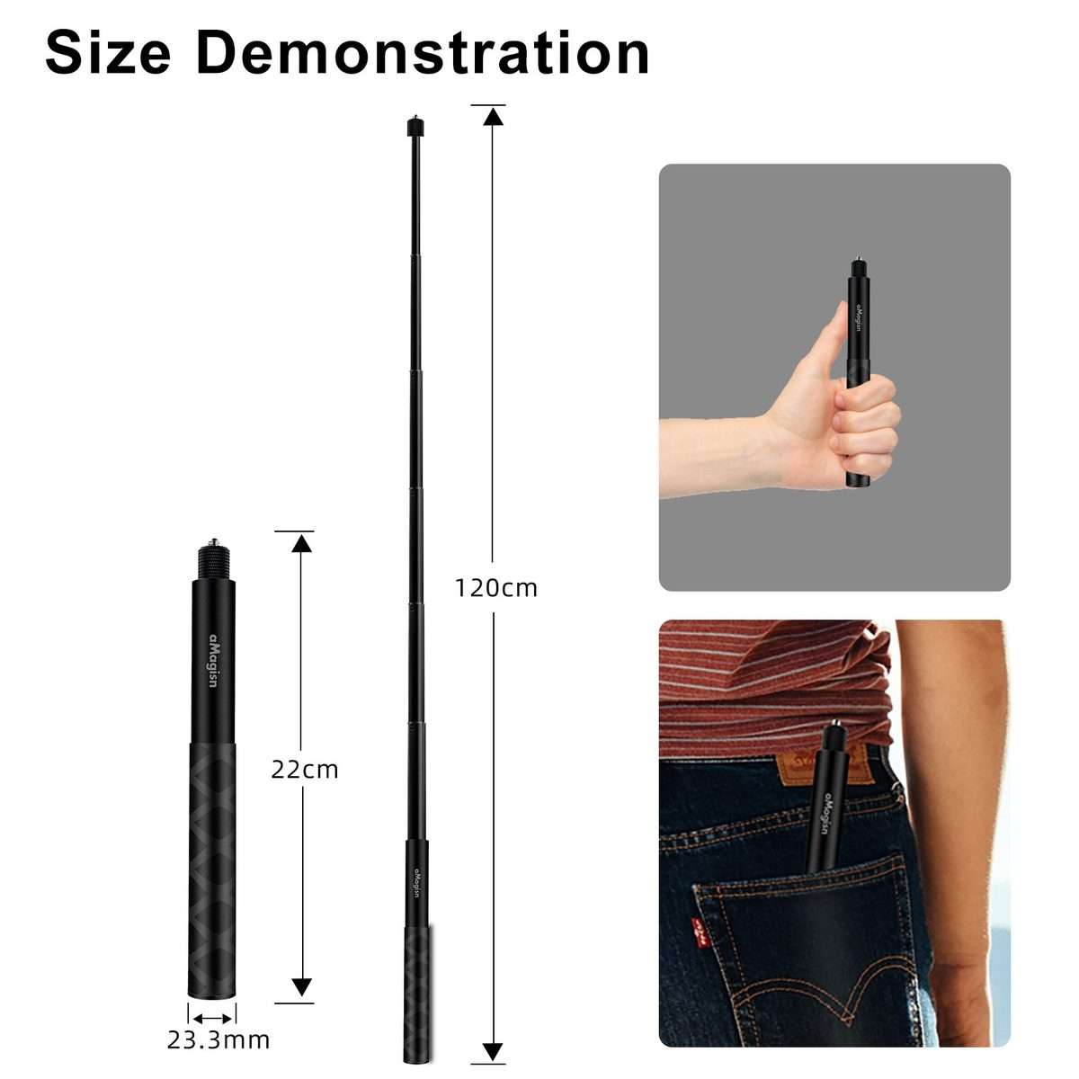 aMagisn 120cm Invisible Straight Pull Selfie Stick Sports Camera Accessories, Specification: Singl