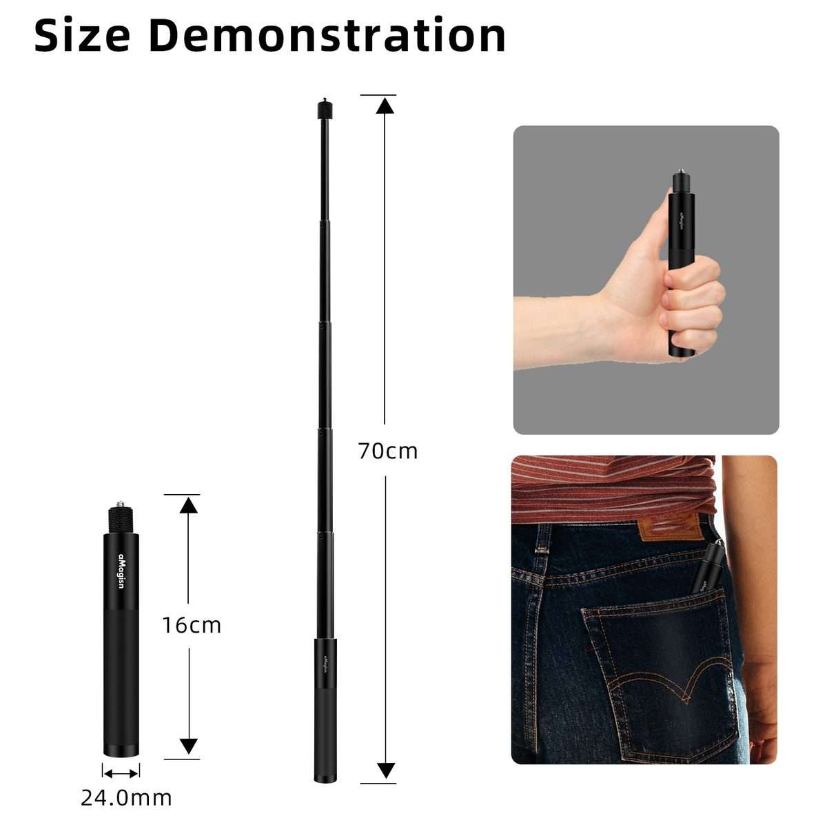 aMagisn 70cm Invisible Straight Pull Selfie Stick Sports Camera Accessories, Specification: Single
