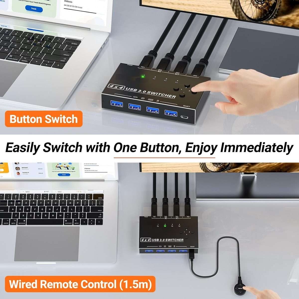 KC-KM434B USB3.0 4 Port USB Shared Device 4 Port Printer Sharing Device Keyboard Mouse Switch