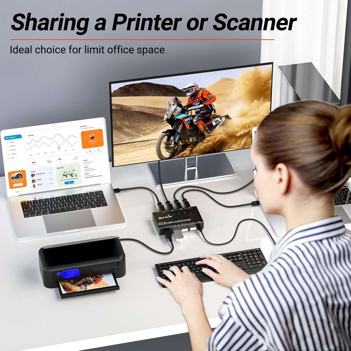 KC-KM434B USB3.0 4 Port USB Shared Device 4 Port Printer Sharing Device Keyboard Mouse Switch