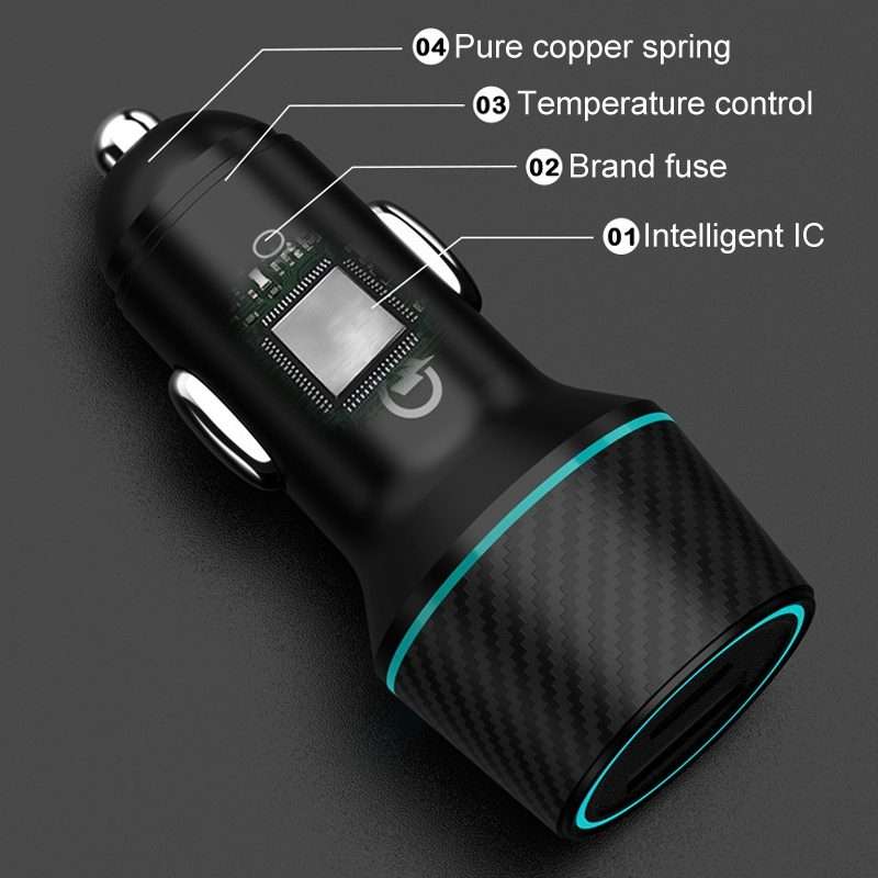 QIAKEY Dual Fast Charging Charger One To Two Cigarette Lighter, Size: TH218 36W(Black)